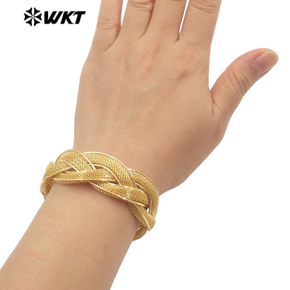 WT-B689 High Quality Refined 18K Gold Plated Brass Chain Bar Wave Interlace Adjustable Bracelet for Women As Wedding Jewelry