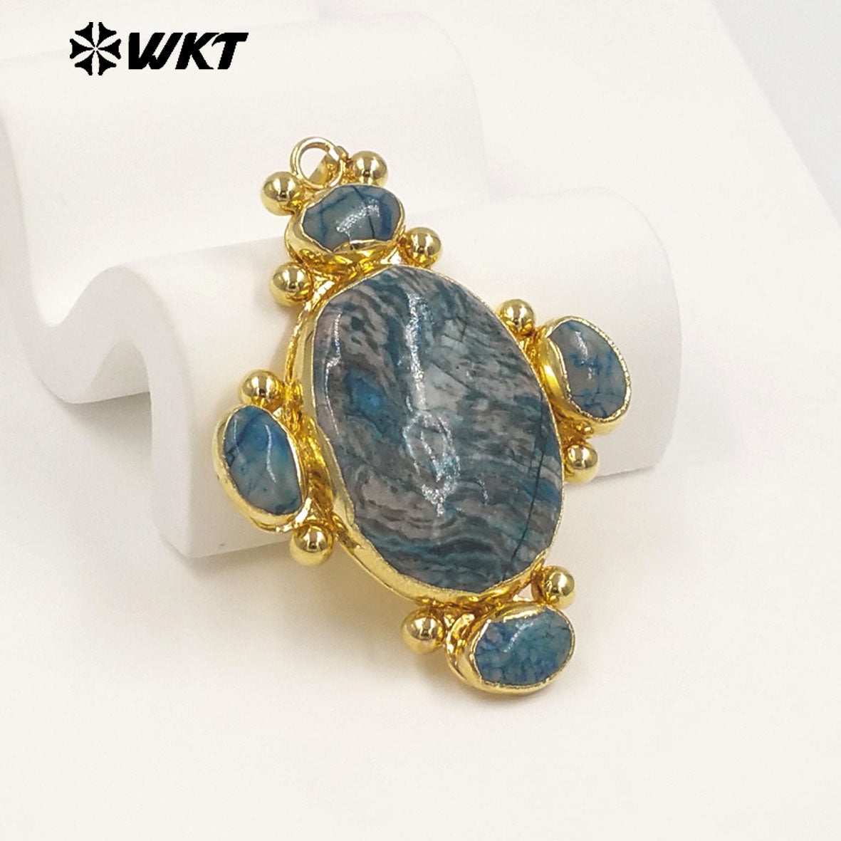 WT-P2134 Exclusive High Quality Design 18K Gold Electroplated Multi Natural Gemstones Big Pendant For Unique Style Jewelry DIY
