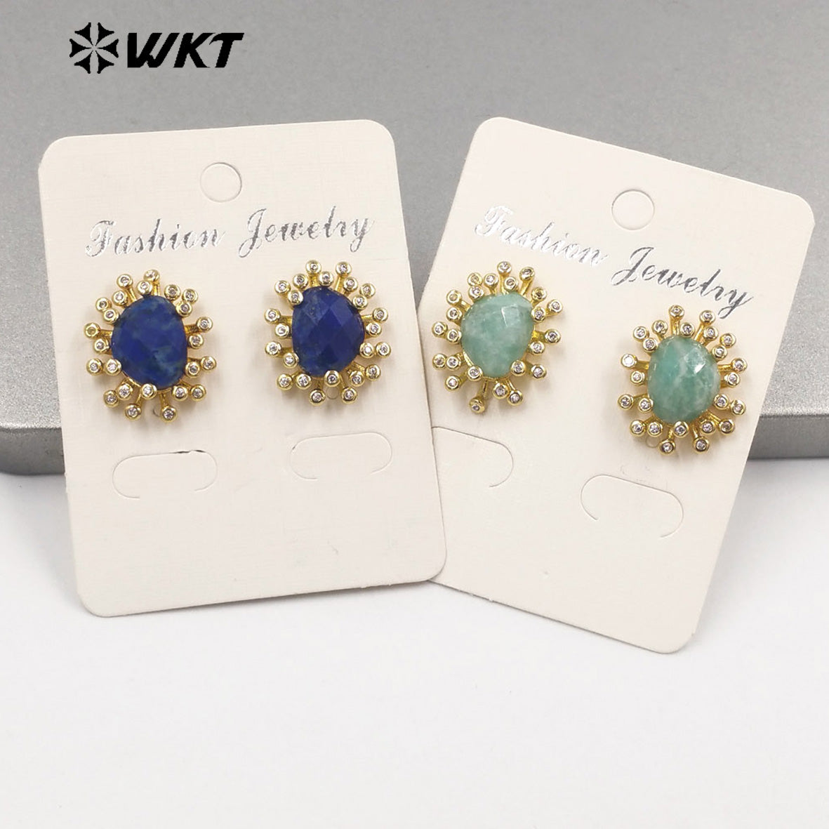 WT-ME092 Wholesale Newest Fashion square Gemstone with clear Cubic Zircon Around Setting Micro Pave Earrings Studs
