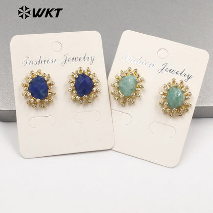 WT-ME092 Wholesale Newest Fashion square Gemstone with clear Cubic Zircon Around Setting Micro Pave Earrings Studs