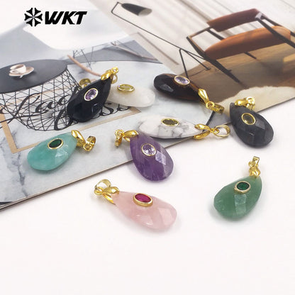 WT-P2044 New Arrival Natural Stone And Zircon Waterdrop Shape Lovely Charms Pendant As Women Elegant Earrings DIY Accessory