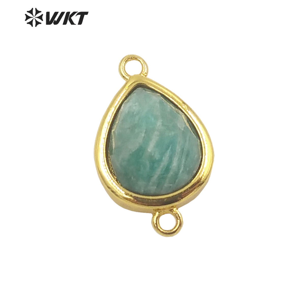 WT-C308 Lovely Natural Gemstone Teardrop Connector Pendants 18k Real Gold Plated Bezel Double Loops Drop Stone Charms