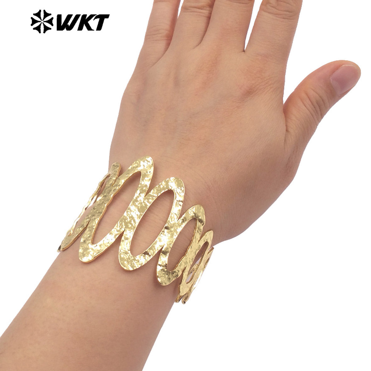 WT-B714 Exclusive Gold Plated Big And Small Oval Shape Yellow Brass Metal Bangle Adjustable Size For Female Fashion Jewelry