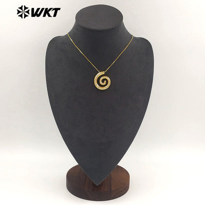 WT-JFN62 New Product Thin Chain Gold Plated Yellow Brass And Zircon Spiral Shape Pendant Necklace As Girls Birthday Gift