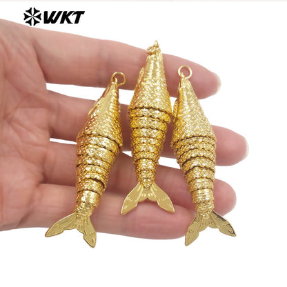 WT-MP332 Delicate 18K Gold Electroplated Yellow Brass Fish Shape Charms Big Pendants As Women Trendy Jewelry Accessories