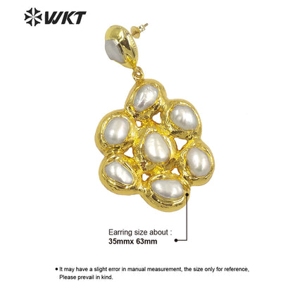 WT-MPE085 WKT Amazing Gorgeous Natural Freshwater Pearl Earrings Royal Precious Big Dangle Statement Women Earrings