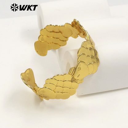 WT-JF380 Wonderful Unique Gold Silver Plated Fish Shape Yellow Brass Bangle Adjustable Size For Lady Party Wearing Accessory