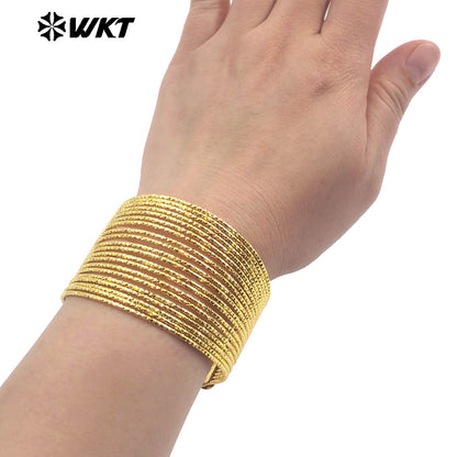 WT-JF356 Wholesale Yellow Brass Gold Plated Women Bangle Simple Design Fine Lines Classic Style Fashion Jewelry Adjustable