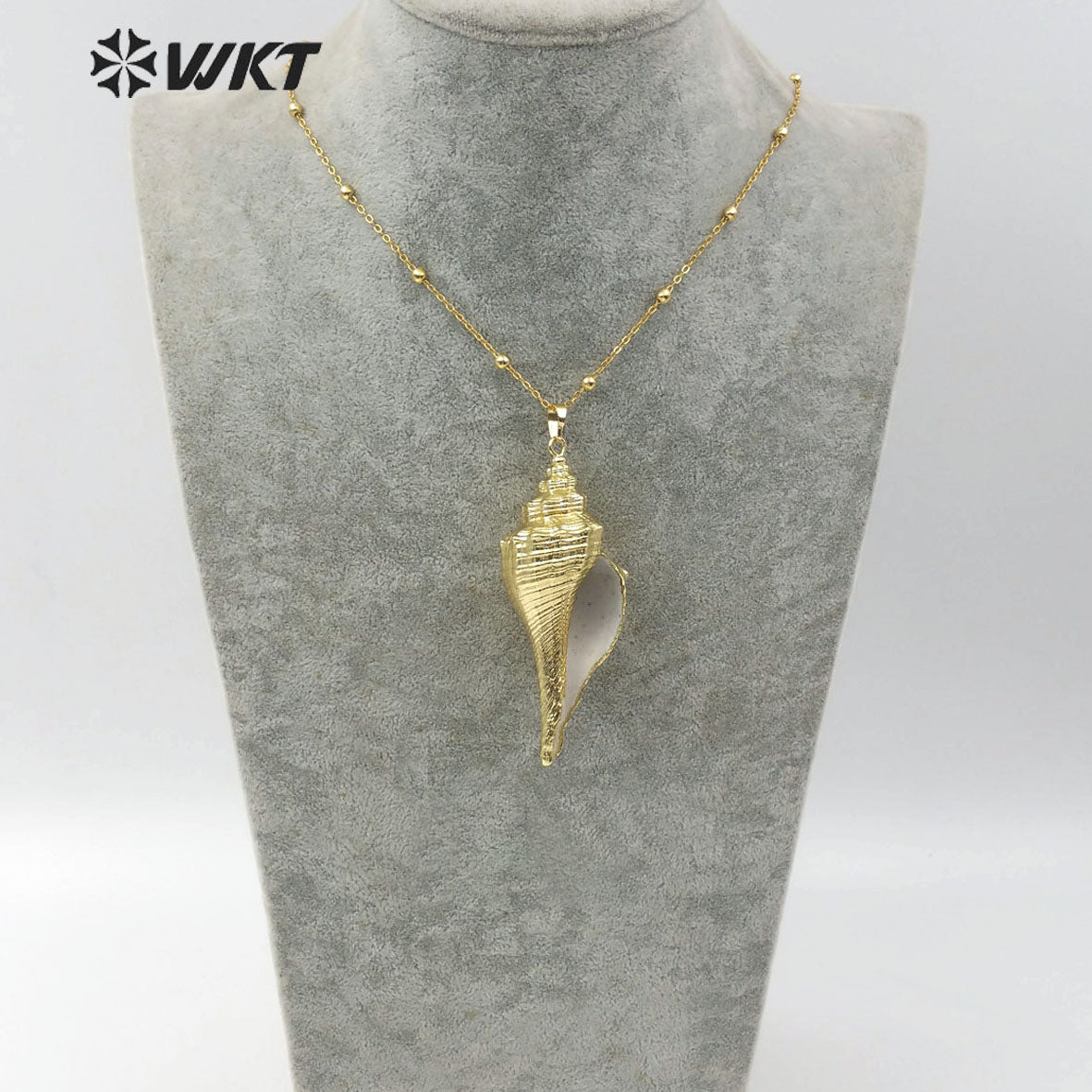 WT-JN071 Natural Sea Shell Pendant for Women Fashion Jewelry Making Boho Style Full Gold Dipped Trumpet Shell Necklace