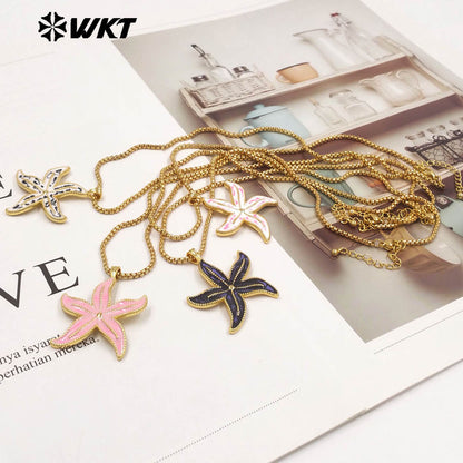 WT-JFN67 Sunmmer Trendy Gold Chain With Drop Oil Starfish Shape Pendant Necklaces For Women Seaside Vacation Wearing Jewelry