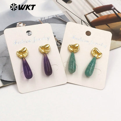 WT-E802 Delicate Design 18K Gold Plated Amazonite Natural Gemstones Waterdrop Shape Earrings As Lady Elegant Jewelry Gifts