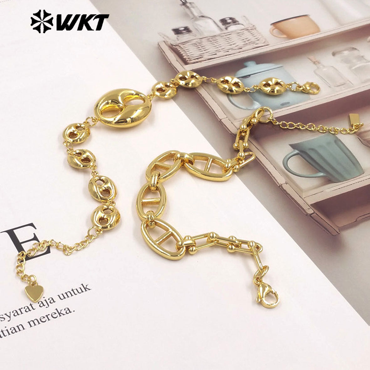 WT-JF379 Unique Multi Designs 18K Gold Plated Charms Splicing Chain Metal Bracelet For Women Fashionable Matching Accessory