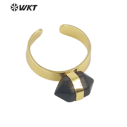WT-R385 WKT 2022 Beautiful Crystal Amethyst Black Obsidian Hexagon Rings Natural Stone Rings Gold Plated Quartz Point Ring