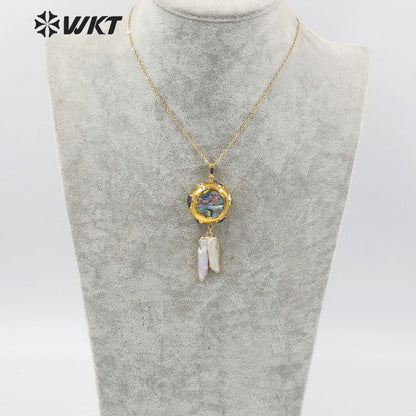 WT-JN149 Wholesale Fashion 18k Real Gold Plated Natural Freshwater Pearl Charm Necklace with Link Chain Lady Wedding Necklace