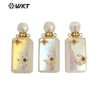 WT-P1692 Factory Directly Sale Fashion Angel Aura Crystal Quartz Stone Perfume Bottle Pendant Gold Cz Charm Crystal Pendant