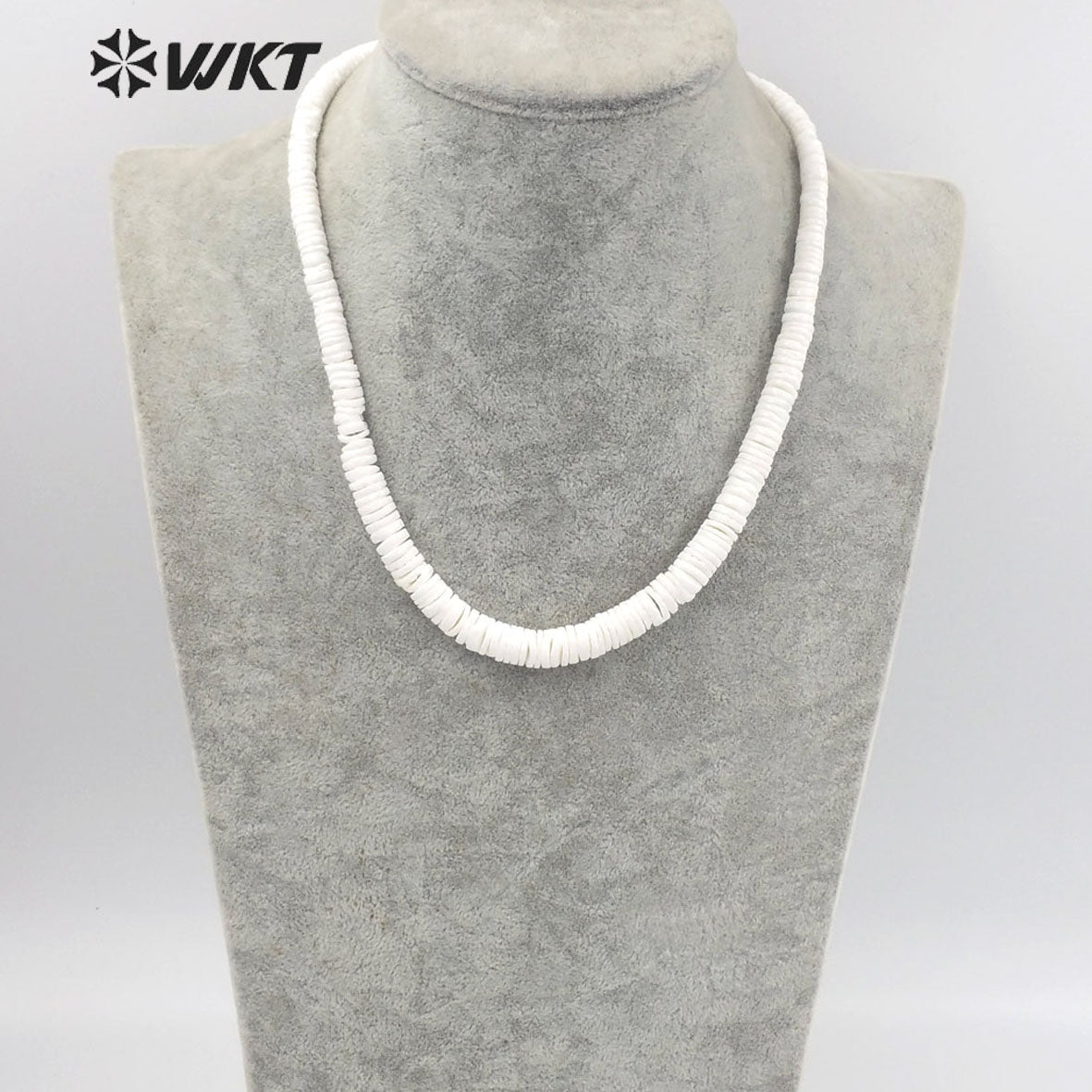 WT-JN227 Unique Women Bohemian Style Purity Natural White Shell Beads Necklace 17 Inch Long Hand Strand Beads Necklace for Wedding