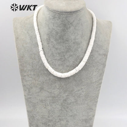 WT-JN227 Unique Women Bohemian Style Purity Natural White Shell Beads Necklace 17 Inch Long Hand Strand Beads Necklace for Wedding