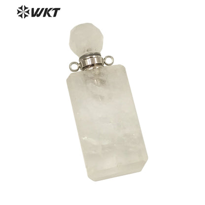 WT-P1634 Wholesale Women Long Square Crystal Quartz Essential Oil Pendant for Loading Perfume Bottle Pendant Quartz Pendant