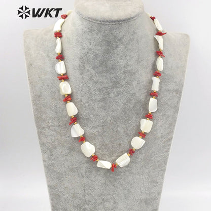 WT-JN228 Vintage Style Summer Boho White Shell Space Beads Necklace Women Handmade Strand Shell Necklace for Girl Friend
