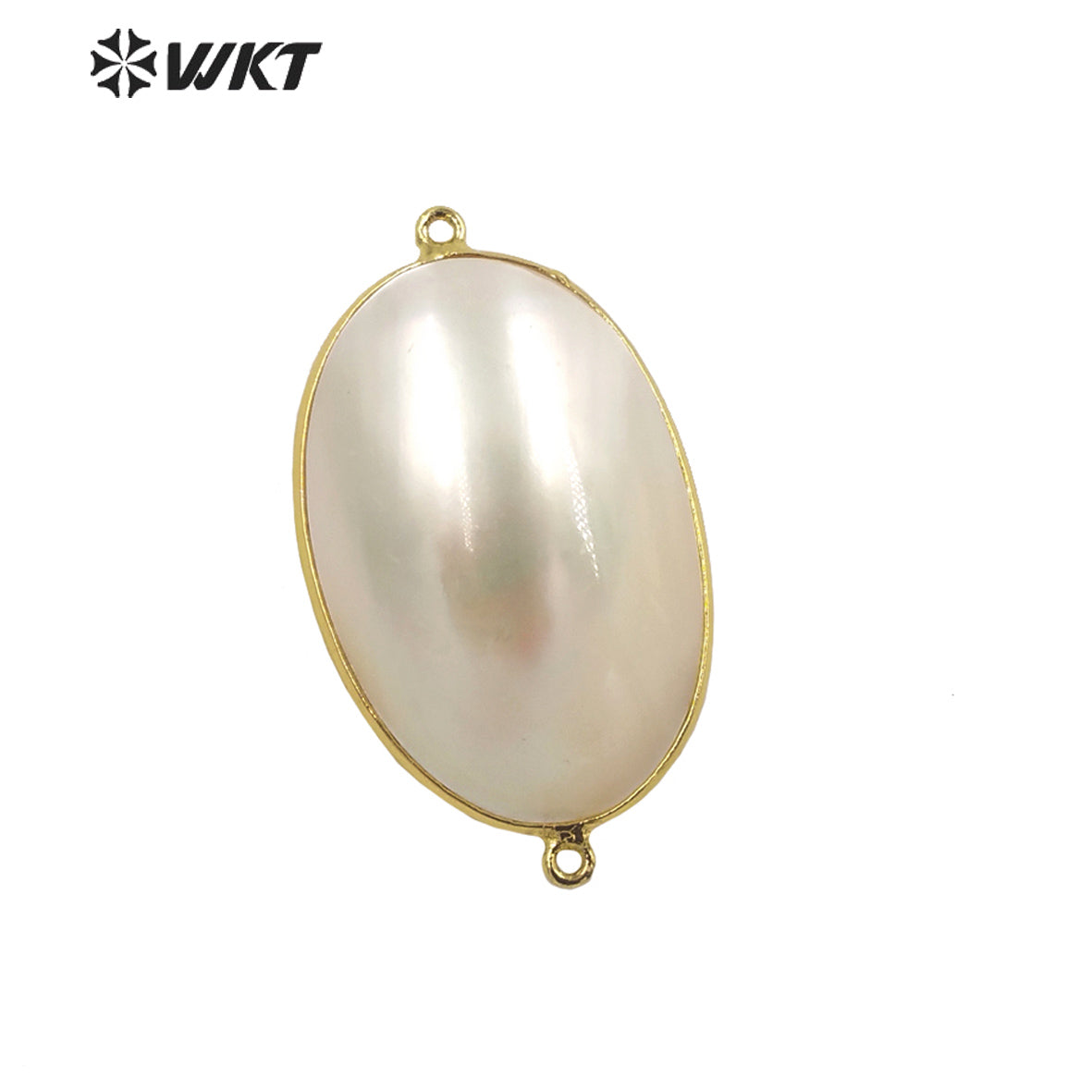 WT-JP339 Wholesale Fashion Double Loops Gold Bezel Shell Connectors Women Natural High Brightly Mabe Pendants for Necklace