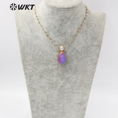 WT-N1236 Amazing Gorgeous Light Purple Titanium Coated Natural Stone Perfume Bottle Necklace Rosary Beads Bottle Necklace