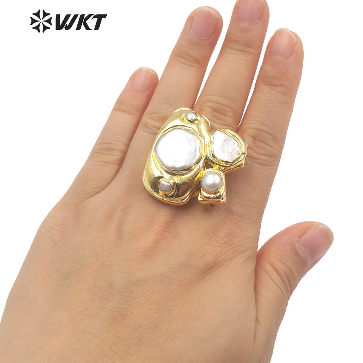 WT-MPR084 Amazing Gorgeous Women 18K Real Gold Plated Multi Pearls Fashion Cocktail Ring for Wedding Anniversary