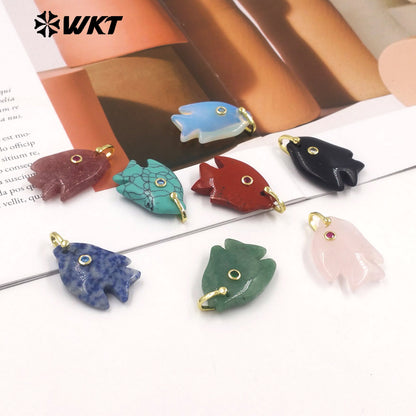 WT-P2106 Interesting Lovely Various Natural Gemstone And Zircon Fish Shape Charms Pendants For Women Fashion Jewelry Making