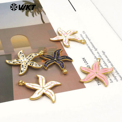 WT-P2117 Wonderful Charms Gold Plated Drop Oil Colorful Starfish Shape Pendants For Summer Style Necklace DIY Accessories