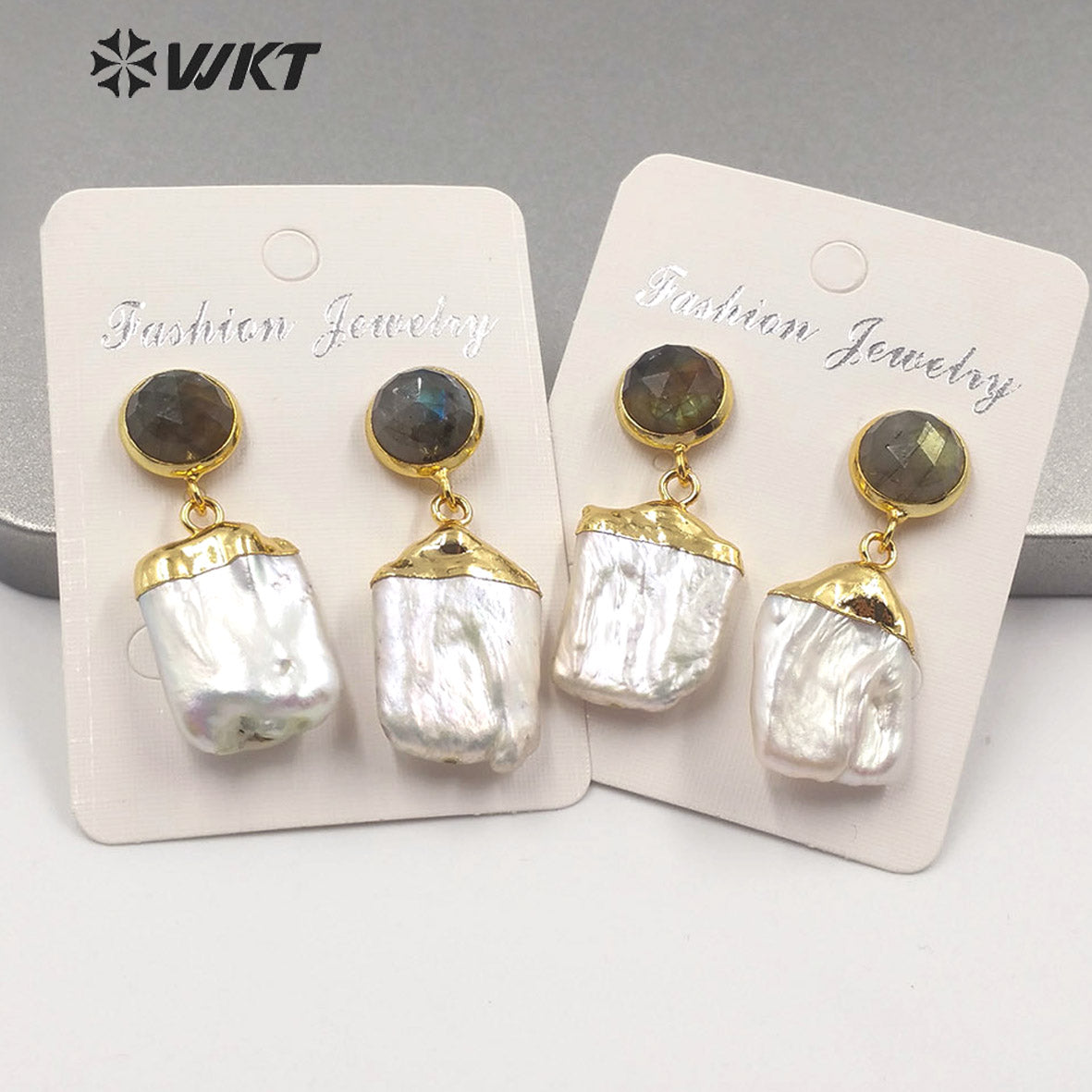 WT-MPE006 Wholesale Natural Pearl With Labradorite Stone Earring Fashion Lady Pearl Earring Charming Labradorite Earring