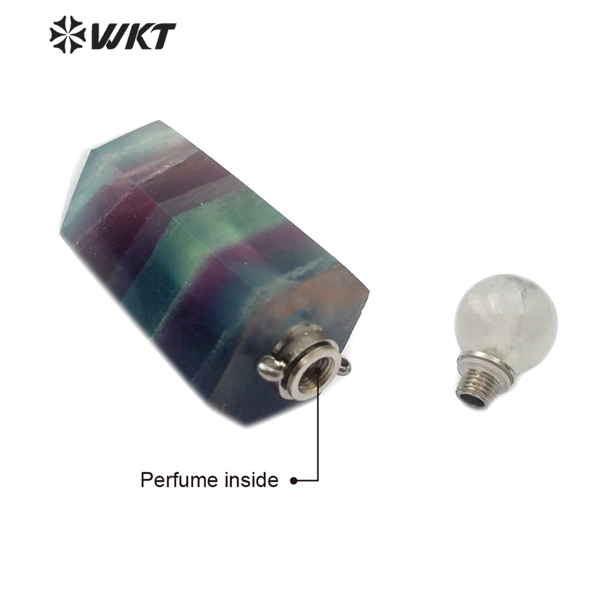 WT-P1473 Newest Rainbow Fluorite Pendant Natural Rainbow Fluorite Stone Perfume Bottle Stylish Natural Charm Jewelry Pendant