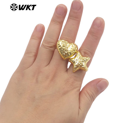 WT-R595 Delicate Lovely Style 18K Gold Electroplated Yellow Brass Metal Heart Shape Ring For Women Party Wearing Findings