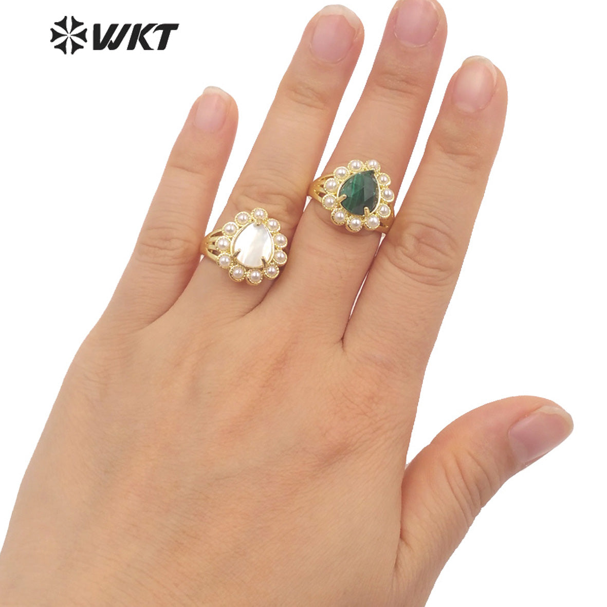 WT-MPR082 Amazing Delicate Fashion Gold Women 18K Plated Teardrop Open Adjustable Tiger Eye Stone Ring