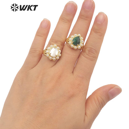 WT-MPR082 Amazing Delicate Fashion Gold Women 18K Plated Teardrop Open Adjustable Tiger Eye Stone Ring