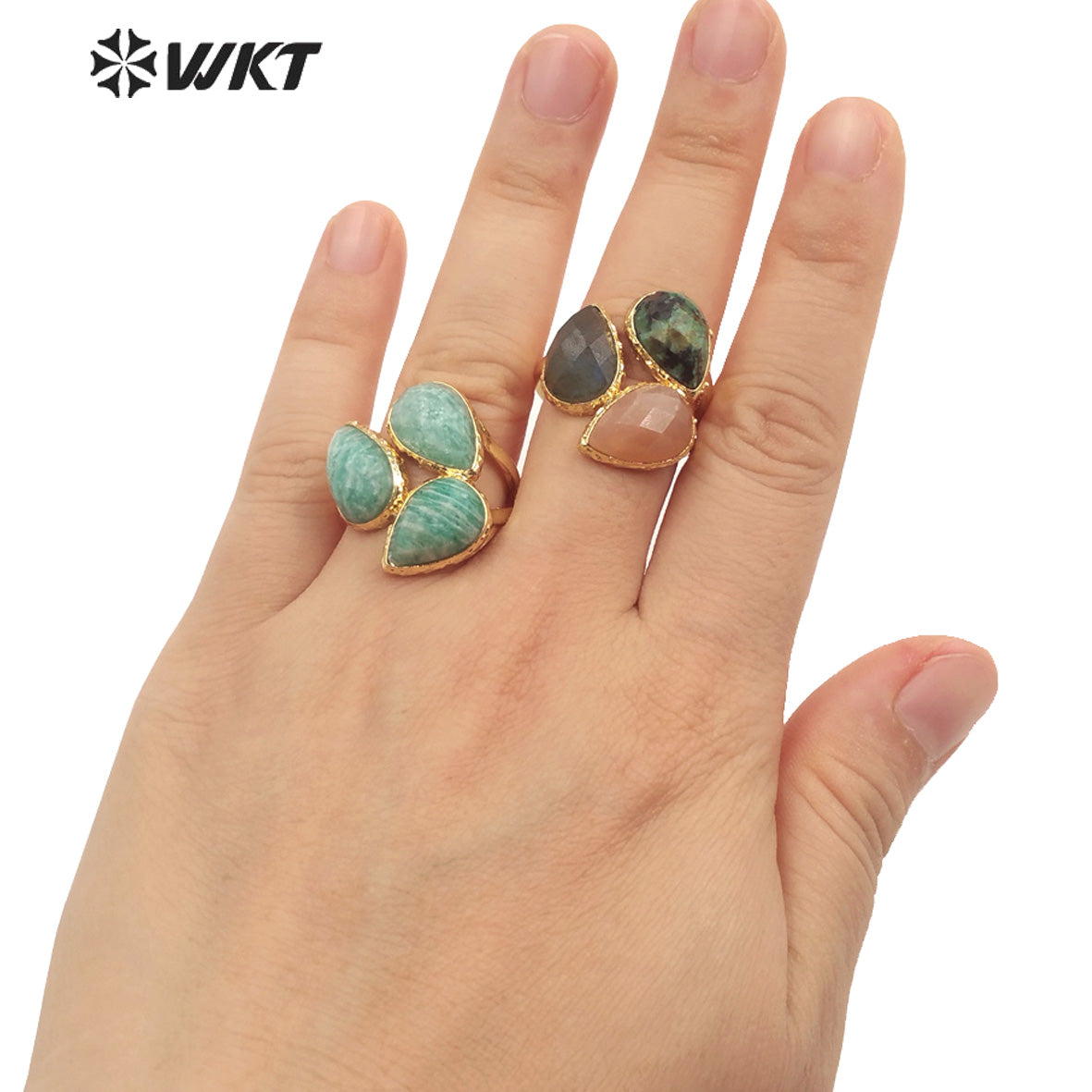 WT-R491 WKT Fashion Design Trendy Gift for Women Drop Shaped Colorful High Quality Gorgeous Natural Gemstone Stone Ring
