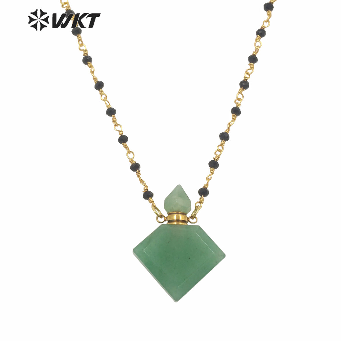 WT-N1229 WKT New Design Natural Precious Faceted Gemstone Essence Oil Bottle Necklace Hot Beads Chain Perfume Bottle Necklace