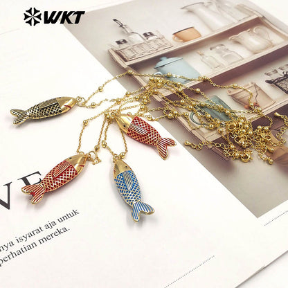WT-JFN68 Exquisite Gold Plated Chain With Colorful Drop Oil Fish Pendants Necklaces For Women Trendy Wearing Accessory