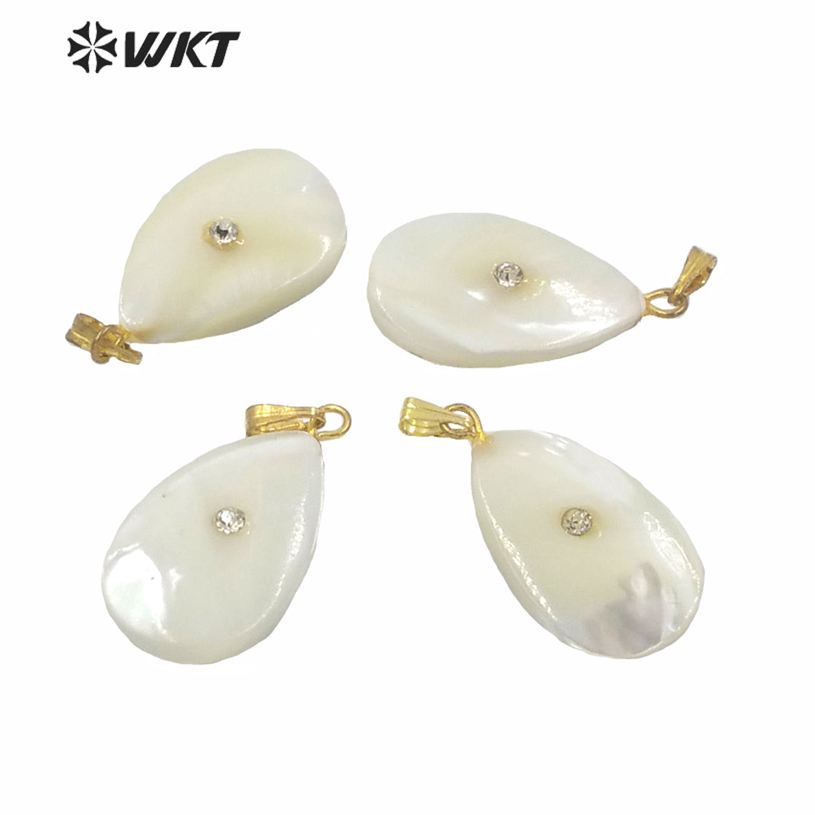WT-JP223 Wholesale Natural Water Drop White Shell Pendant Single Loop Natural Shell Teardrop Shape Charm Pendant with CZ