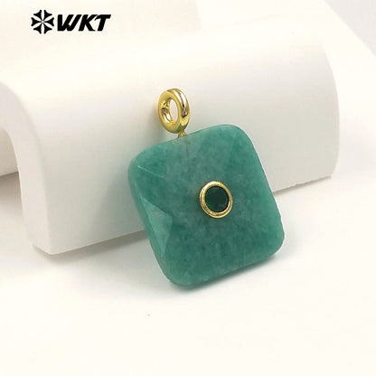 WT-P2089 Factory Wholesale Colorful Zircon And Natural Gemstone Square Gold Pendant For Handmade Jewelry Design Findings