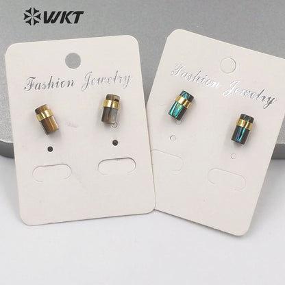 WT-MPE053 Gorgeous High Quality Stick Shape Natural Green Abalone Shell Studs Gold Electroplated Cube Elegant Bohemian Earrings