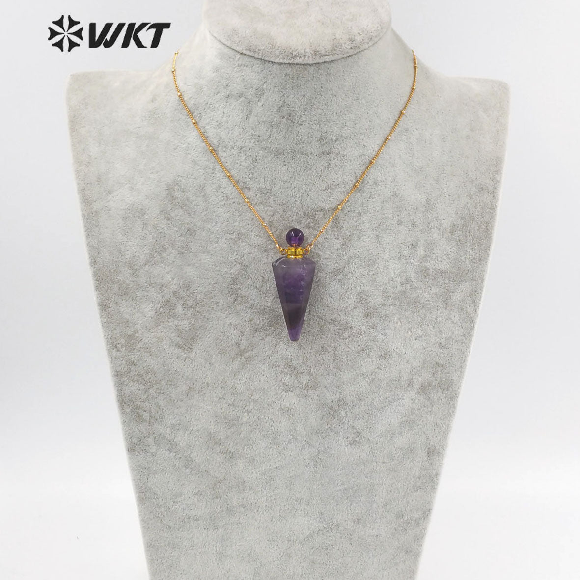 WT-N1407 Amazing Big Long Bullet Shape Natural Gemstone Made Perfume Bottle Necklace Women Essencial Oil Bottle Necklace