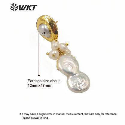 WT-MPE018 New Design Natural Freshwater Pearl Earring Real Gold Plated Elegant Jewelry Pearl Earring