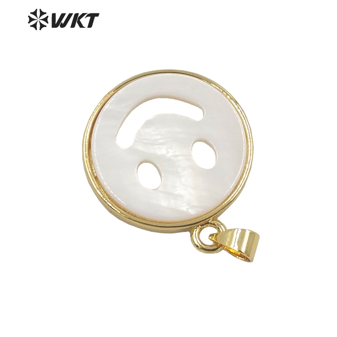 WT-JP288 WKT Dainty Small Smile Medal Pendant Natural Mother Pearl Round Face Pendant Necklace Fashion Jewelry for Girl