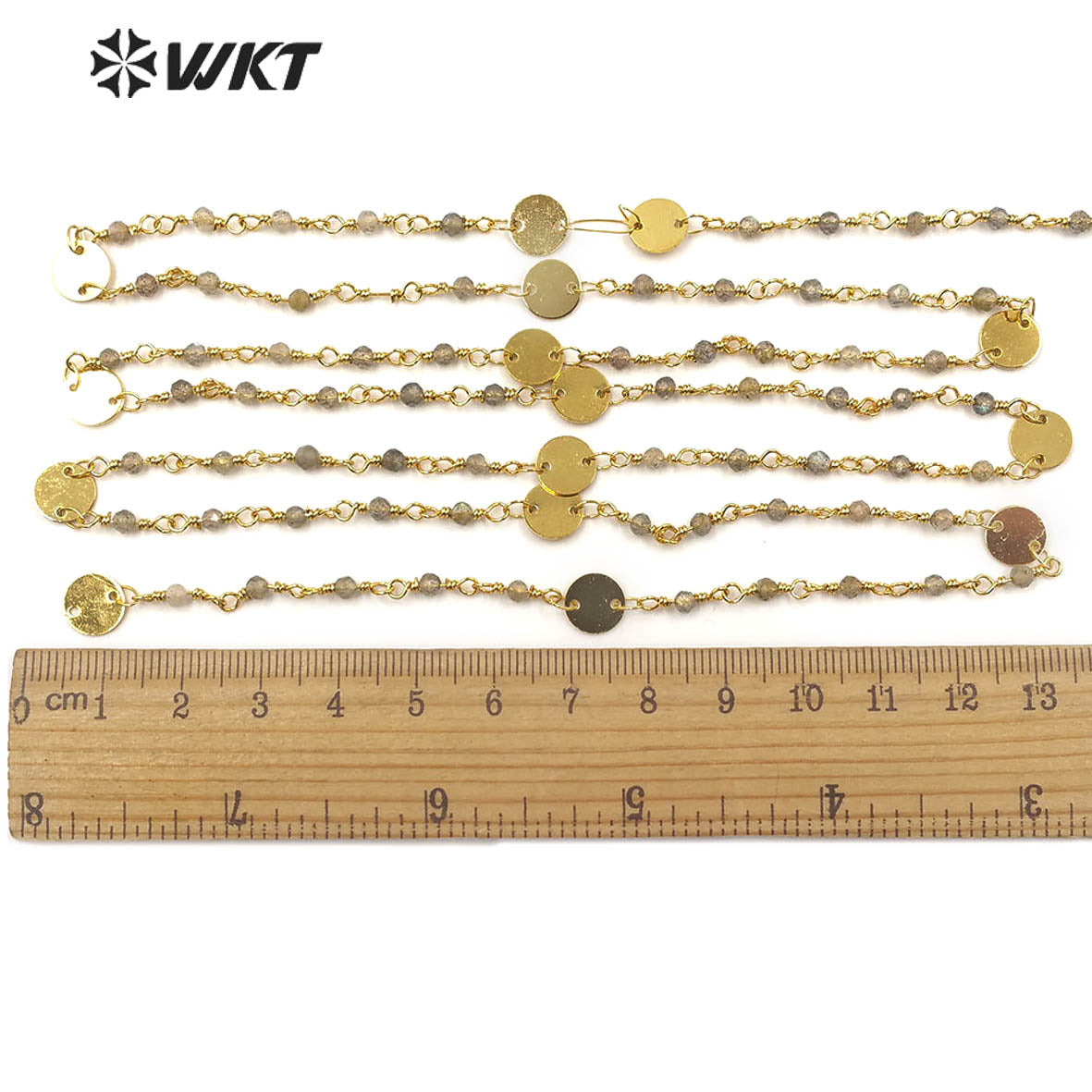 WT-RBC149 Shiny Labradorite Beads Chain Stylish Gold Plated Labradorite Rosary Beads Chain for DIY Jewelry Making