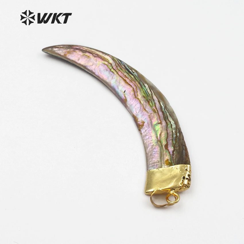 WT-JP063 Big Knife Shape Abalone Shell With Gold Capped Long Moon Women Stylish Necklace Pendant Natural Sea Shell Horn Pendant