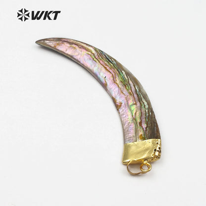 WT-JP063 Big Knife Shape Abalone Shell With Gold Capped Long Moon Women Stylish Necklace Pendant Natural Sea Shell Horn Pendant