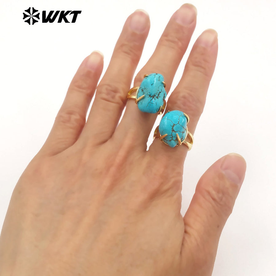 WT-R546 Wholesale Hotsales and Beautiful Turquoise Ring With 18k Yellow Gold Plated for Lady Birthday Gifts