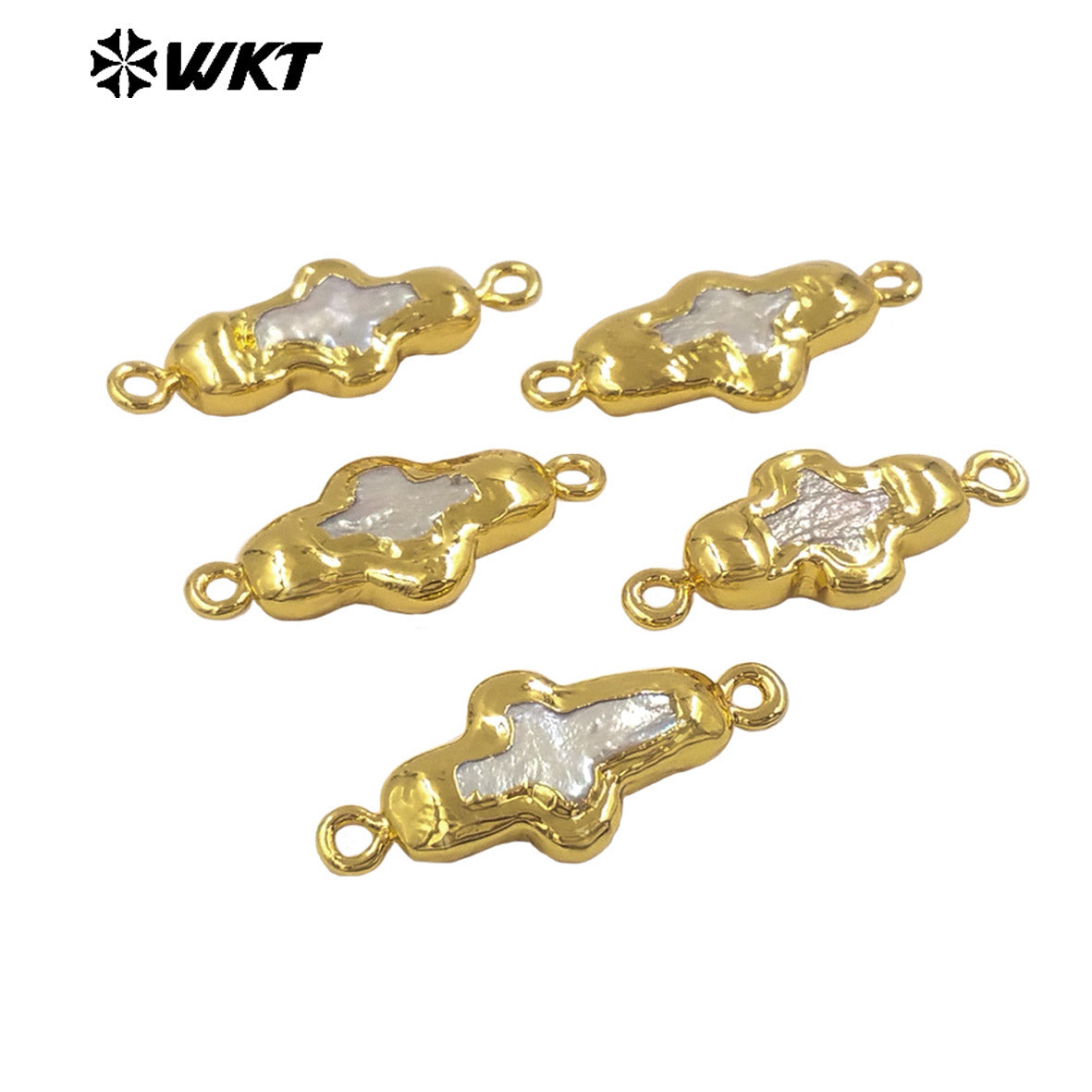 WT-PC018 Newest Exquisite Gold Electroplated Natural Freshwater Pearl Cross Little Connector As Friends DIY Gift Findings