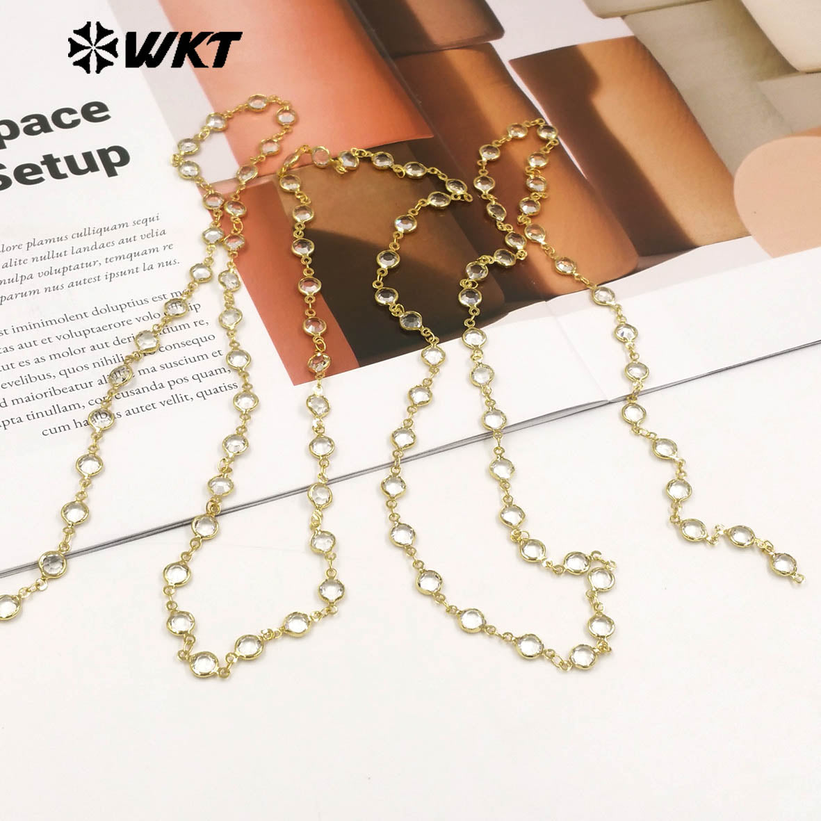 WT-BC279 Factory Wholesale Yellow Brass Gold Electroplated And Round Crystal Link Chains As Trendy Handmade Necklace Findings