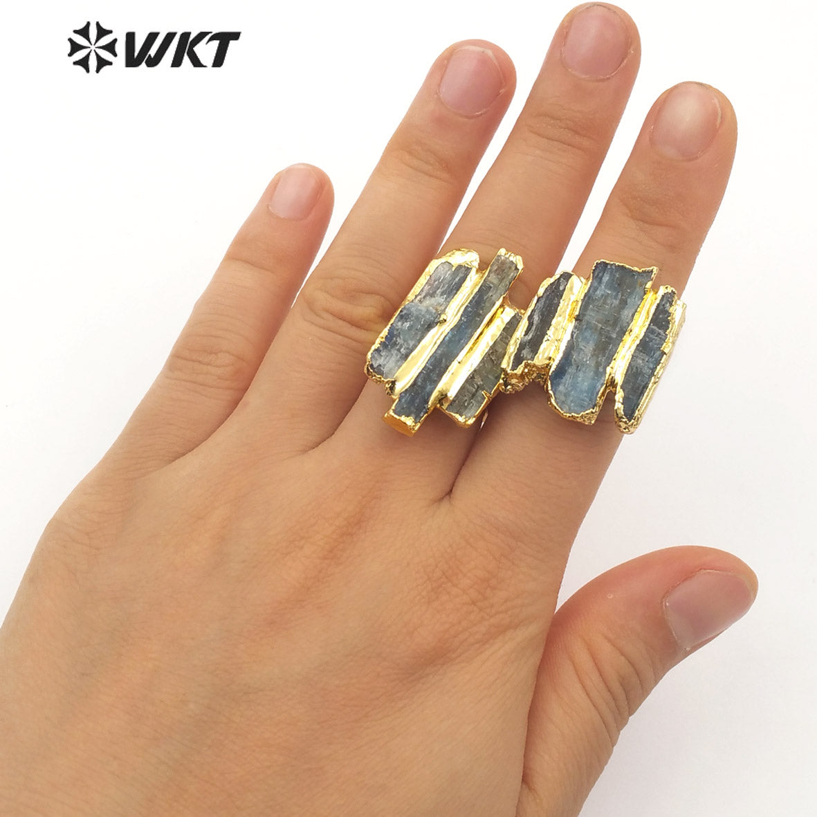 WT-R336 Wholesale High Quality Exclusive Custom in Electroplated Gold Adjustable Size for Kyanite Ring Natural Stone Jewellery