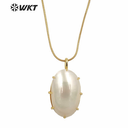 WT-JN250 Wholesale Vintage Style Trendy Natural Mabe Shell Exquisite High Quality Pendant Necklace